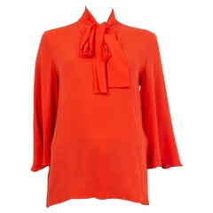 VALENTINO seda rojo coral PUSSY BOW Camisa Blusa manga 3/4 Batwing 42 M