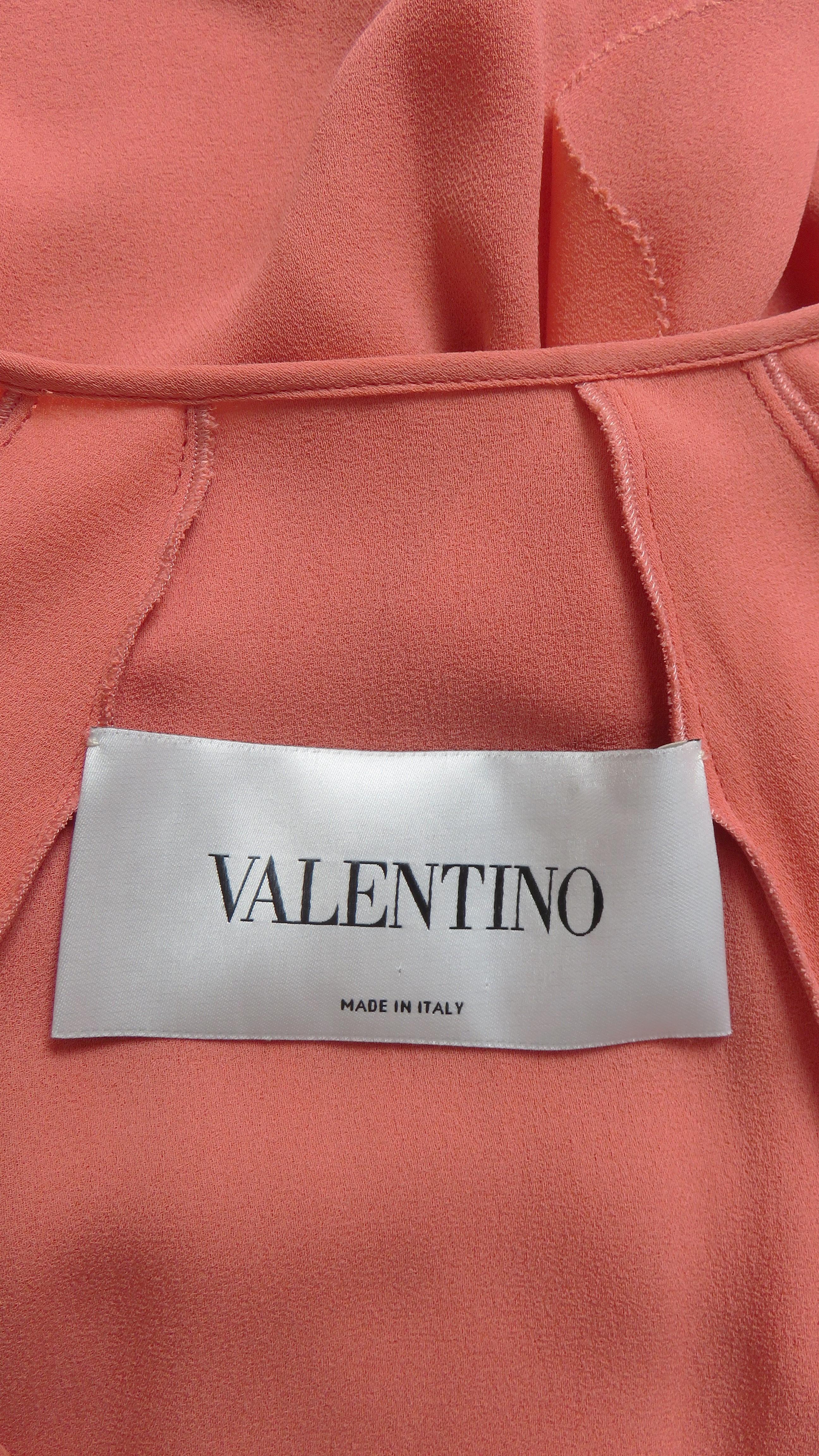 Valentino Coral Silk Ruffle Trim Dress For Sale 10