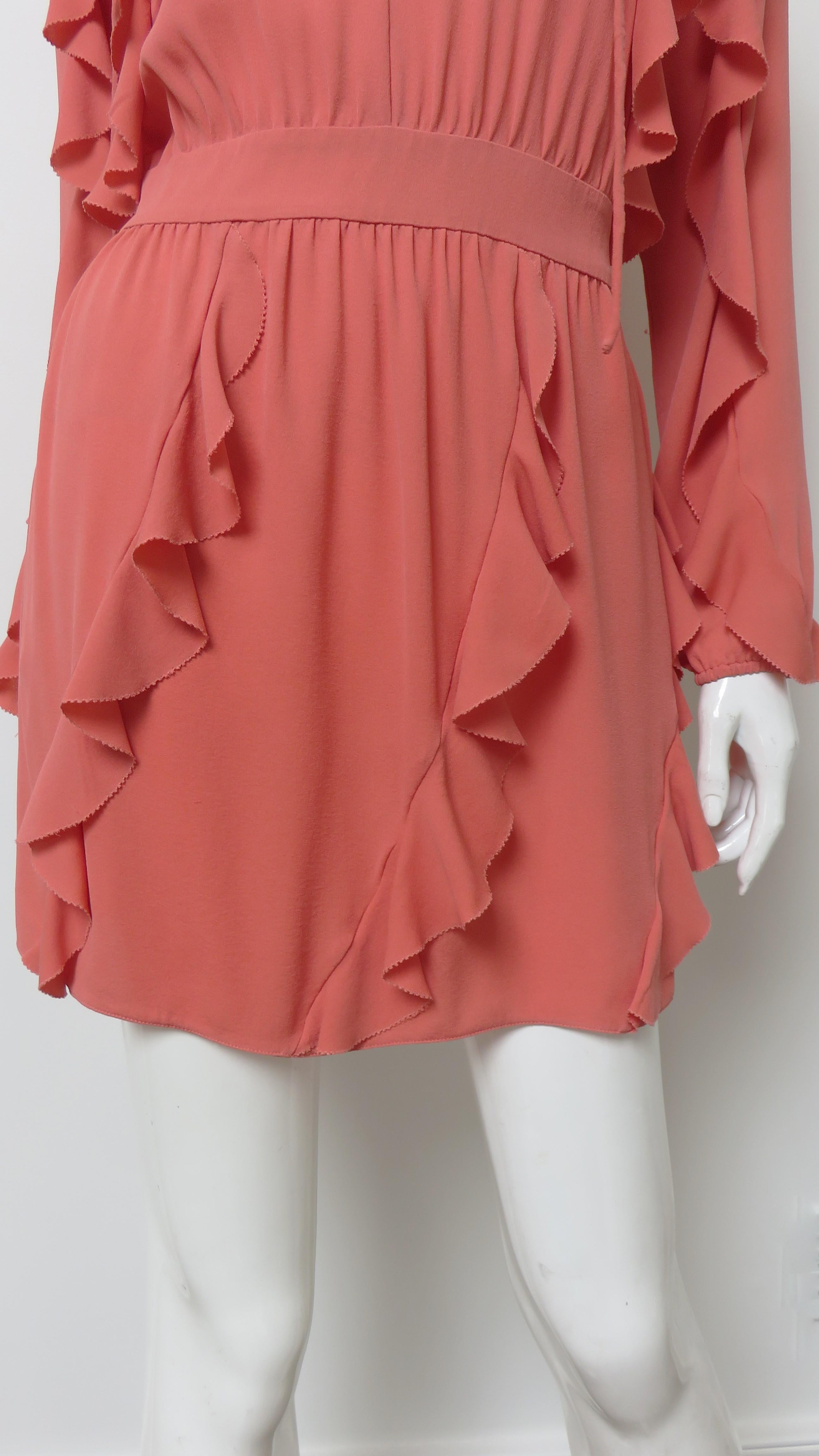 Women's Valentino Coral Silk Ruffle Trim Dress For Sale