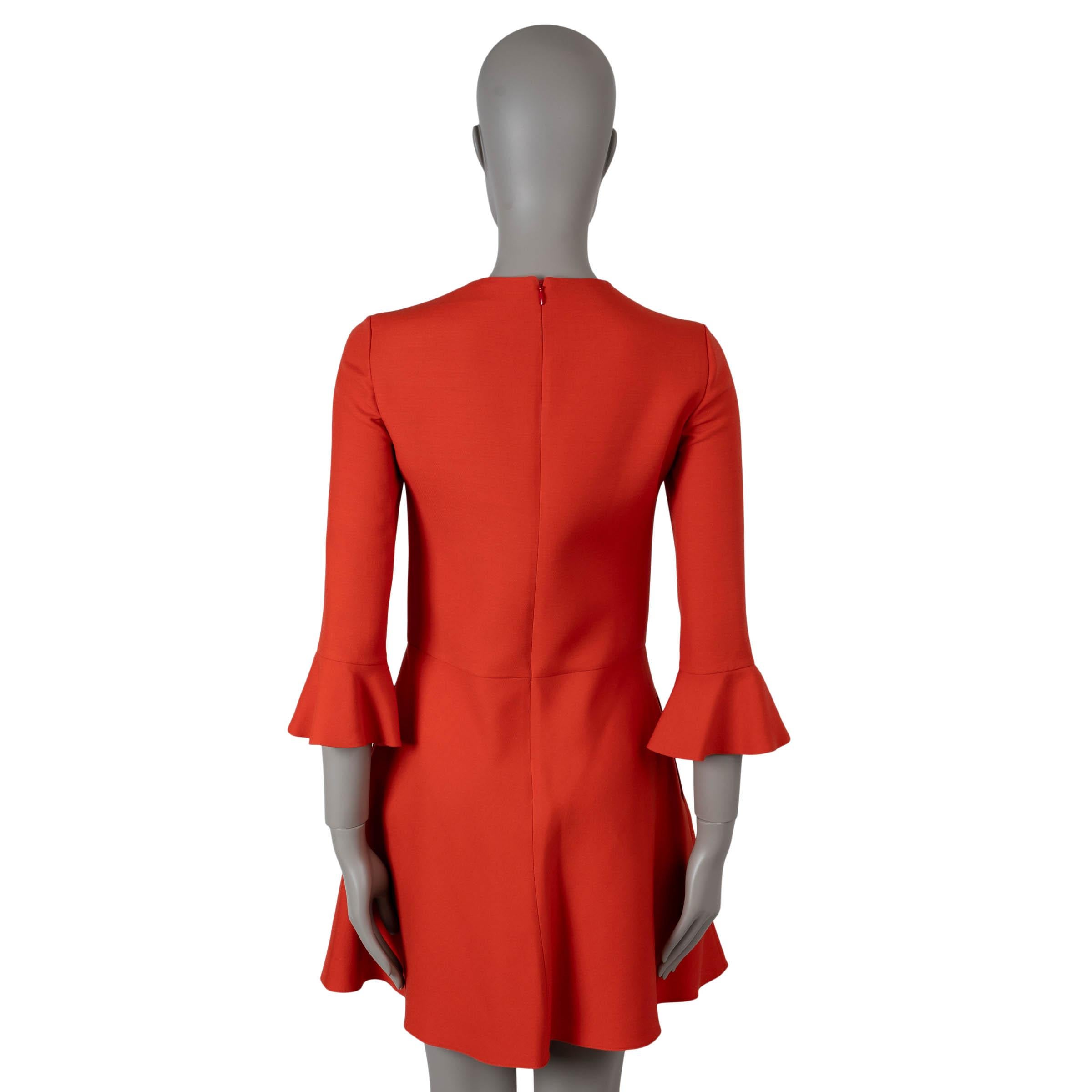 VALENTINO Koralle Wolle & Seide 2018 BELL SLEEVE CREPE Kleid XS (Rot) im Angebot