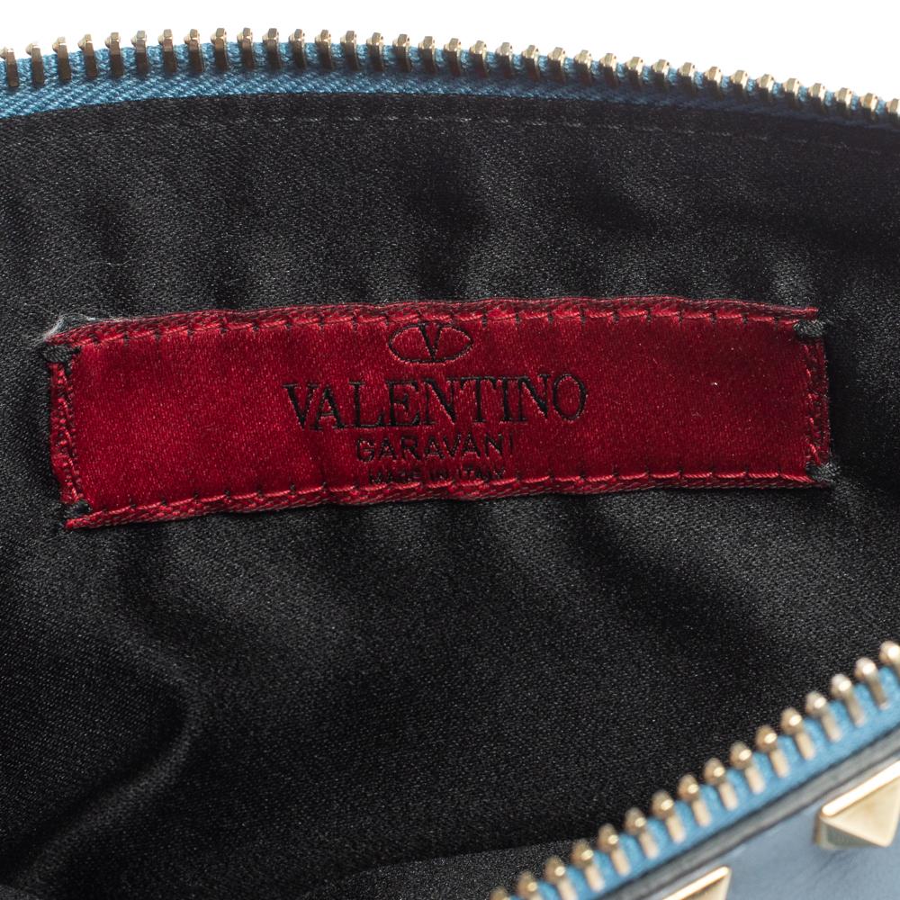 Valentino Cornflower Blue Leather Medium Rockstud Zip Pouch 2
