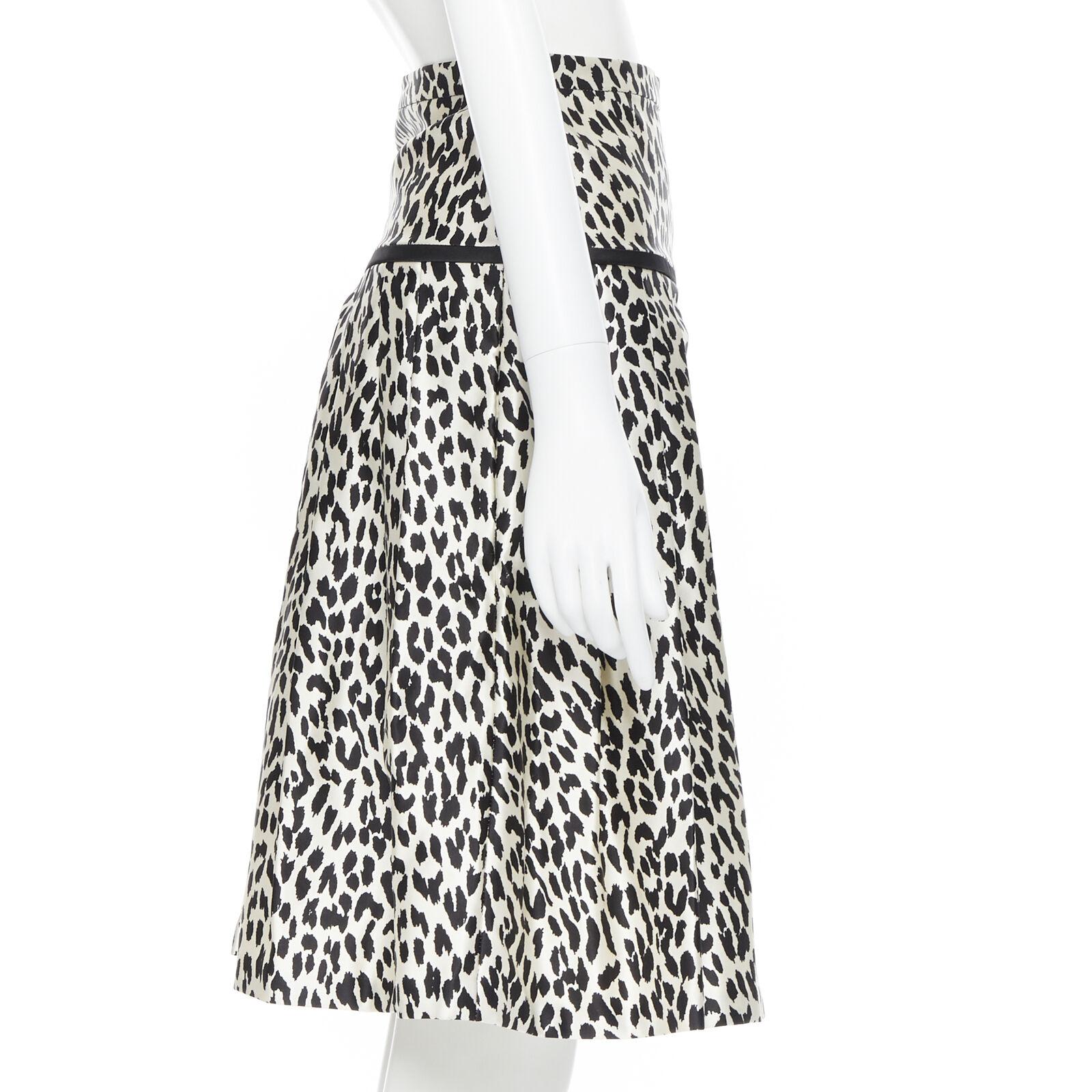 VALENTINO cotton silk black white leopard spot print pleated flared skirt IT38 For Sale 1