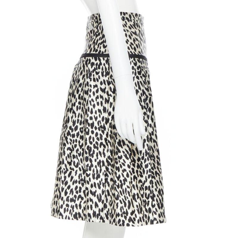 VALENTINO cotton silk black white leopard spot print pleated flared skirt IT38 1
