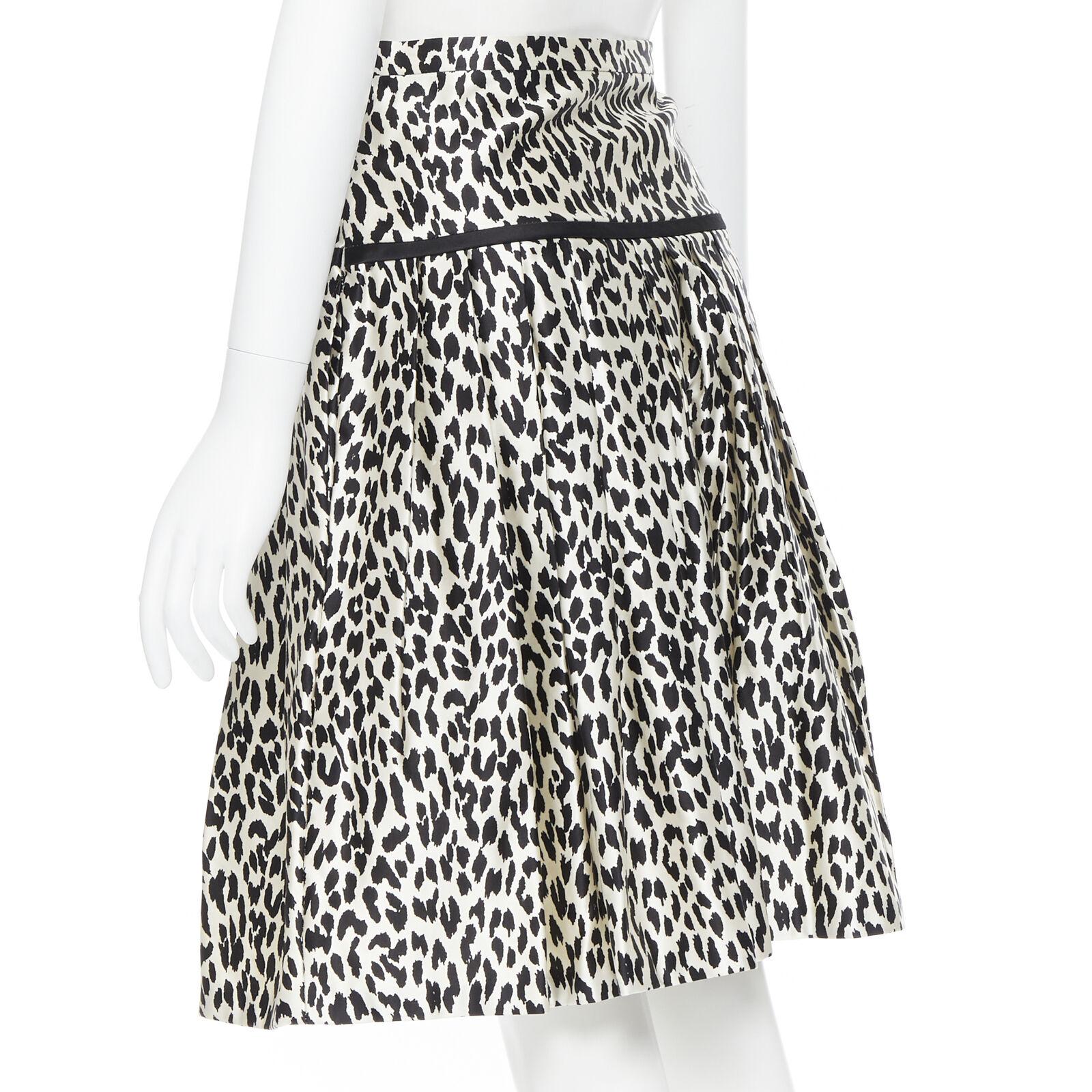 VALENTINO cotton silk black white leopard spot print pleated flared skirt IT38 For Sale 2