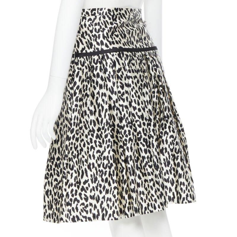 VALENTINO cotton silk black white leopard spot print pleated flared skirt IT38 2