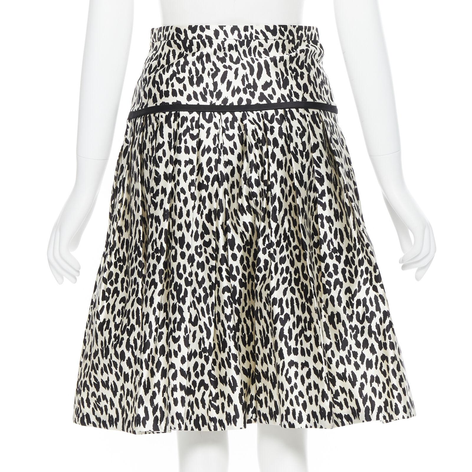 VALENTINO cotton silk black white leopard spot print pleated flared skirt IT38 For Sale 3