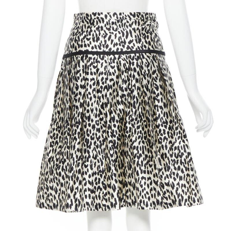 VALENTINO cotton silk black white leopard spot print pleated flared skirt IT38 3