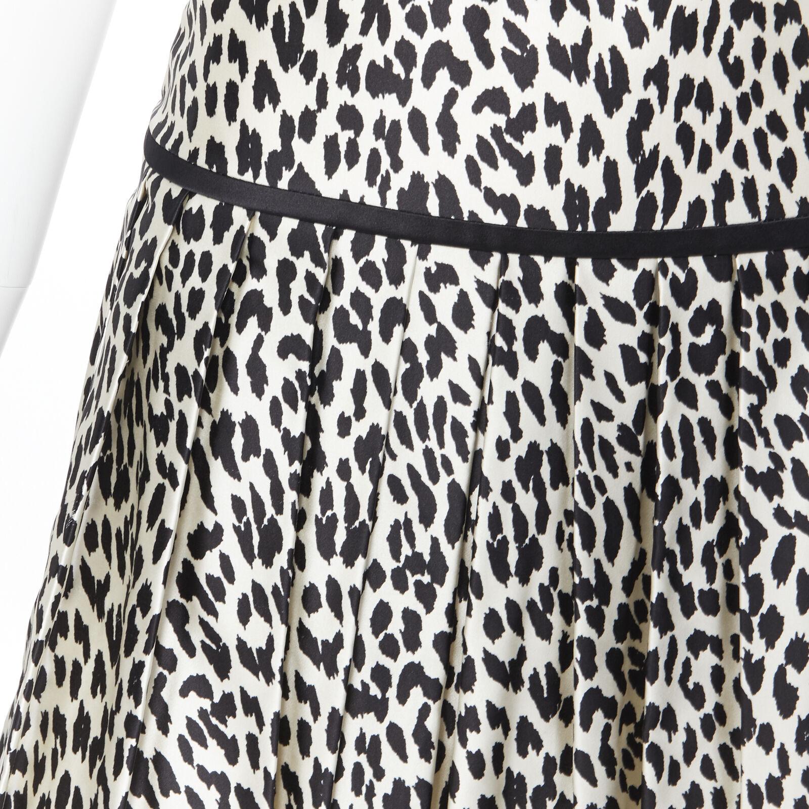 VALENTINO cotton silk black white leopard spot print pleated flared skirt IT38 For Sale 4