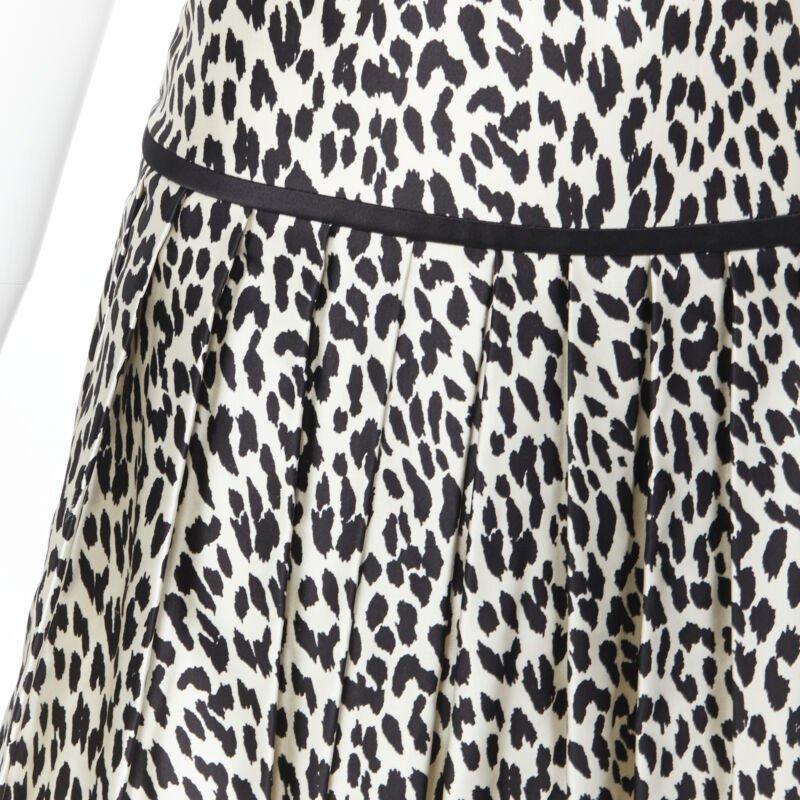 VALENTINO cotton silk black white leopard spot print pleated flared skirt IT38 4
