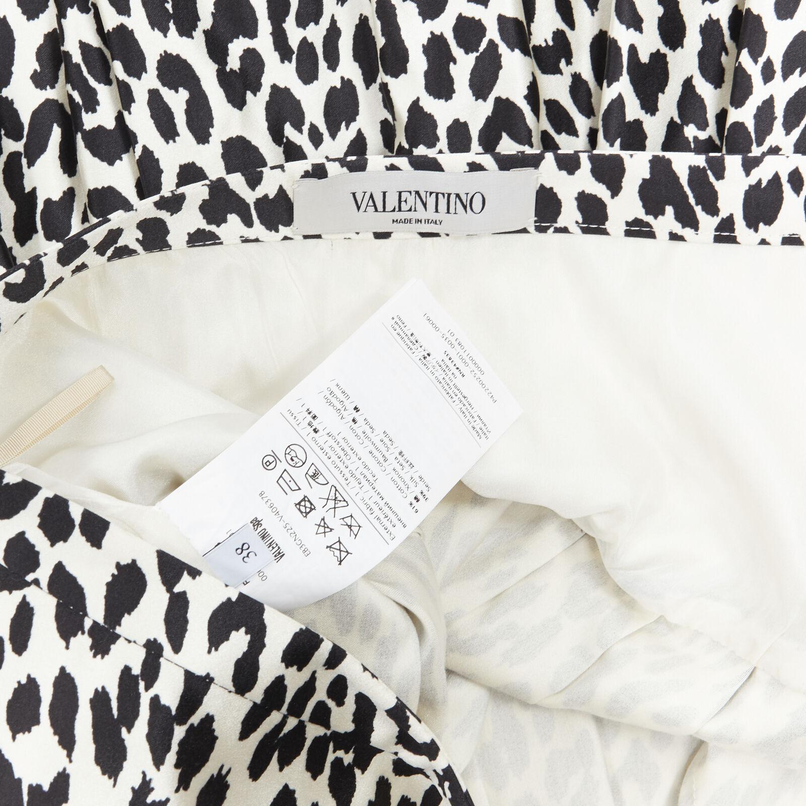 VALENTINO cotton silk black white leopard spot print pleated flared skirt IT38 For Sale 5