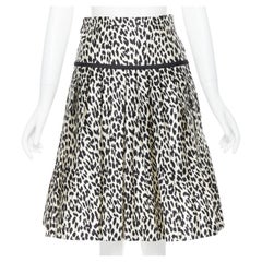 VALENTINO cotton silk black white leopard spot print pleated flared skirt IT38