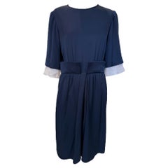 Valentino Couture Klassisches marineblaues Kleid aus Seidenköper, 1980er Jahre
