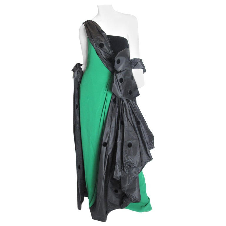 Valentino Couture one-shoulder gown with draping and wrap at 1stDibs