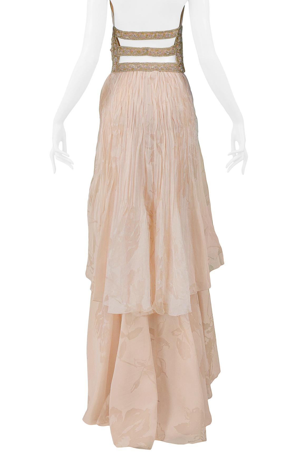 Valentino Peach Floral Silk Runway Evening Gown with Beaded Belt 2007 3