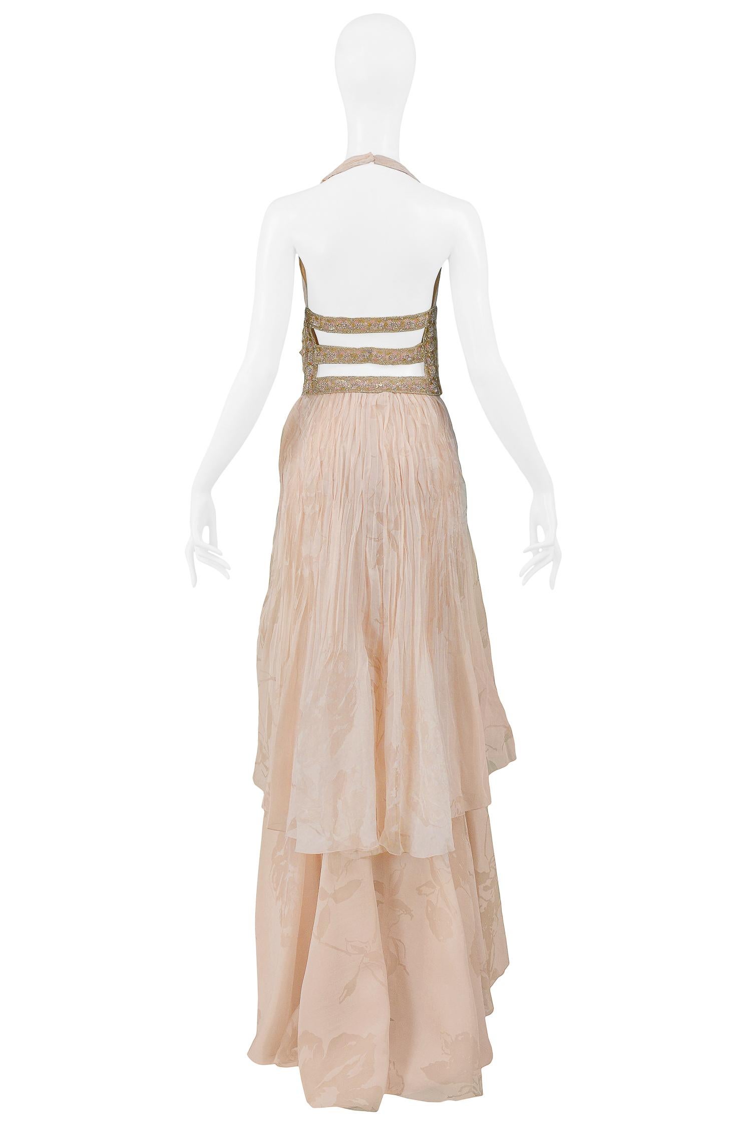 Valentino Peach Floral Silk Runway Evening Gown with Beaded Belt 2007 1