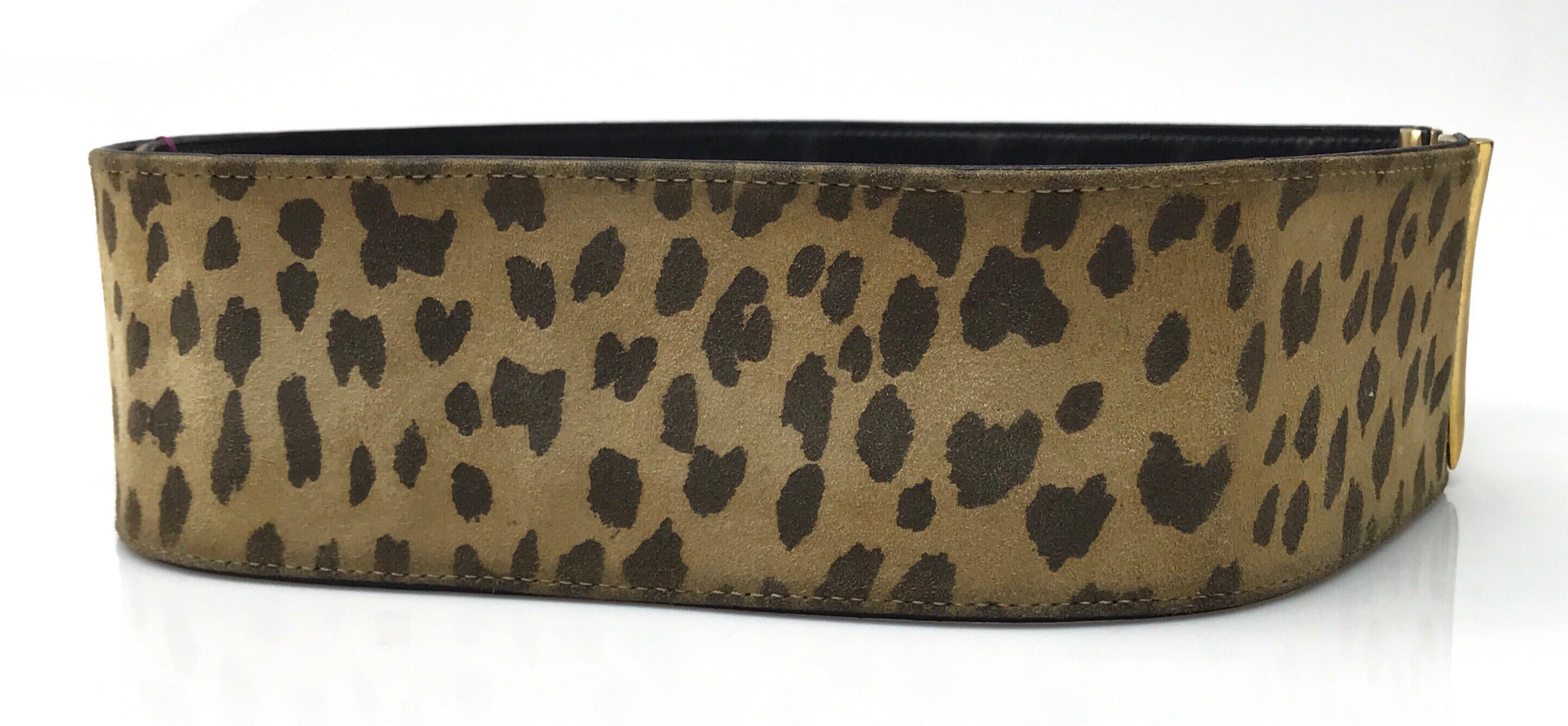 Valentino Couture Reversible Cheetah & Black Leather Belt with Gold Front 