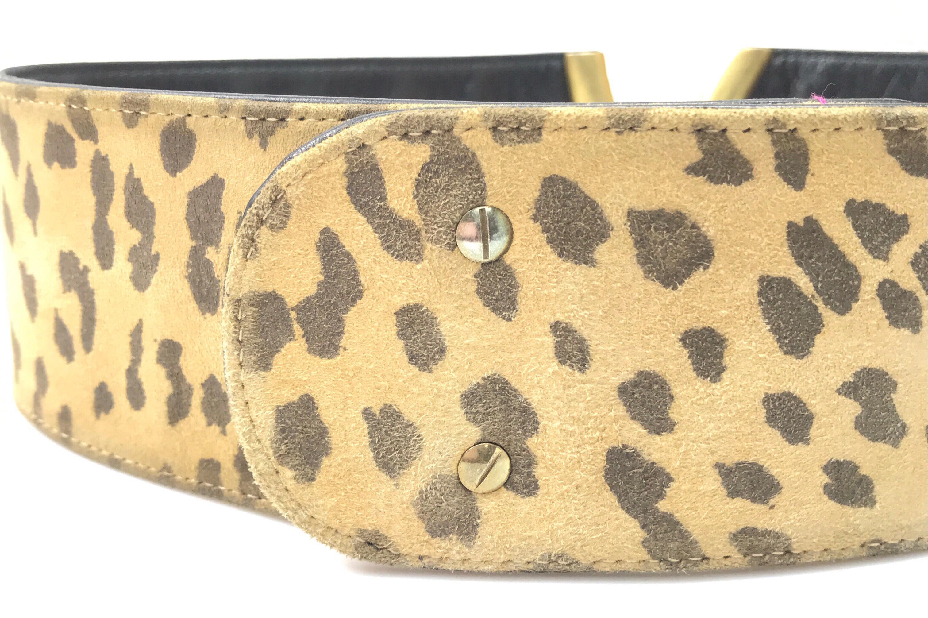Valentino Couture Reversible Cheetah & Black Leather Belt with Gold Front 