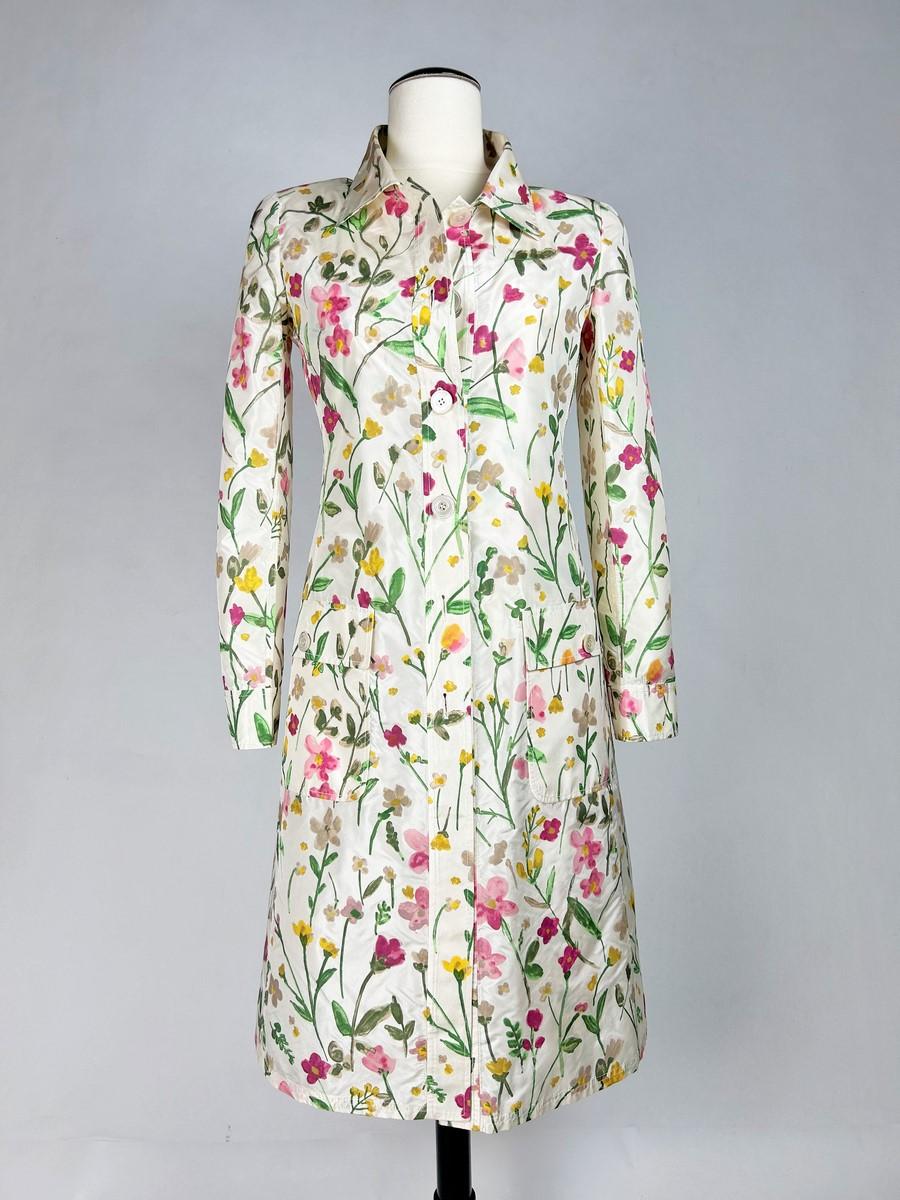 Gray Valentino Couture summer dress and coat in printed silk taffeta Circa 2010 For Sale