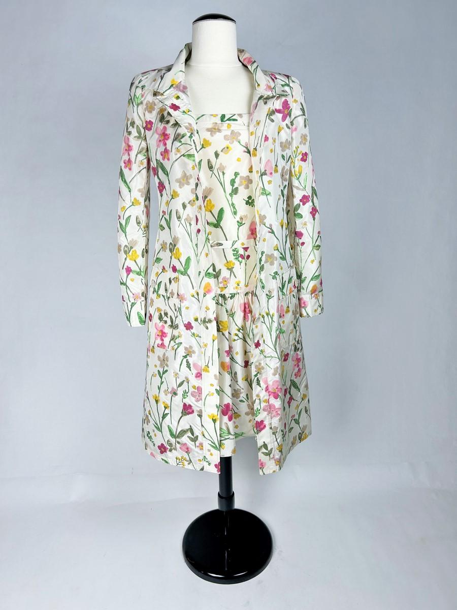 Valentino Couture summer dress and coat in printed silk taffeta Circa 2010 For Sale 1