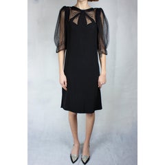 Valentino couture Swiss dot tulle and silk-wool  jersey cocktail dress. c. 1970s