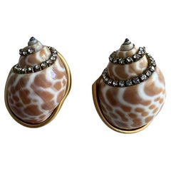 Valentino Couture Vintage Babylon Shell Spotted Seashell Clip-On Earrings, 1990s