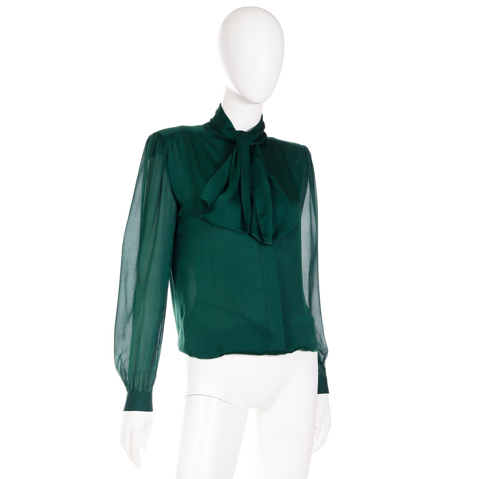 sheer bow blouse green
