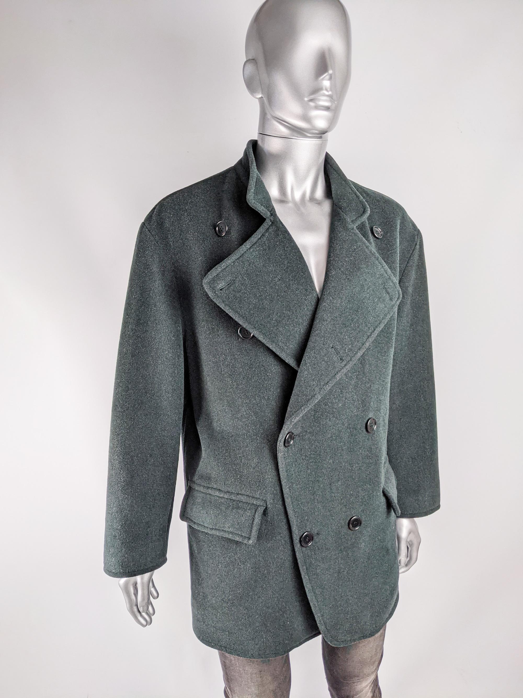 Gray Valentino Couture Vintage Mens Blue-Green Wool Jacket