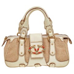 Valentino Cream/Beige Fabric And Leather VLogo Flap Shoulder Bag