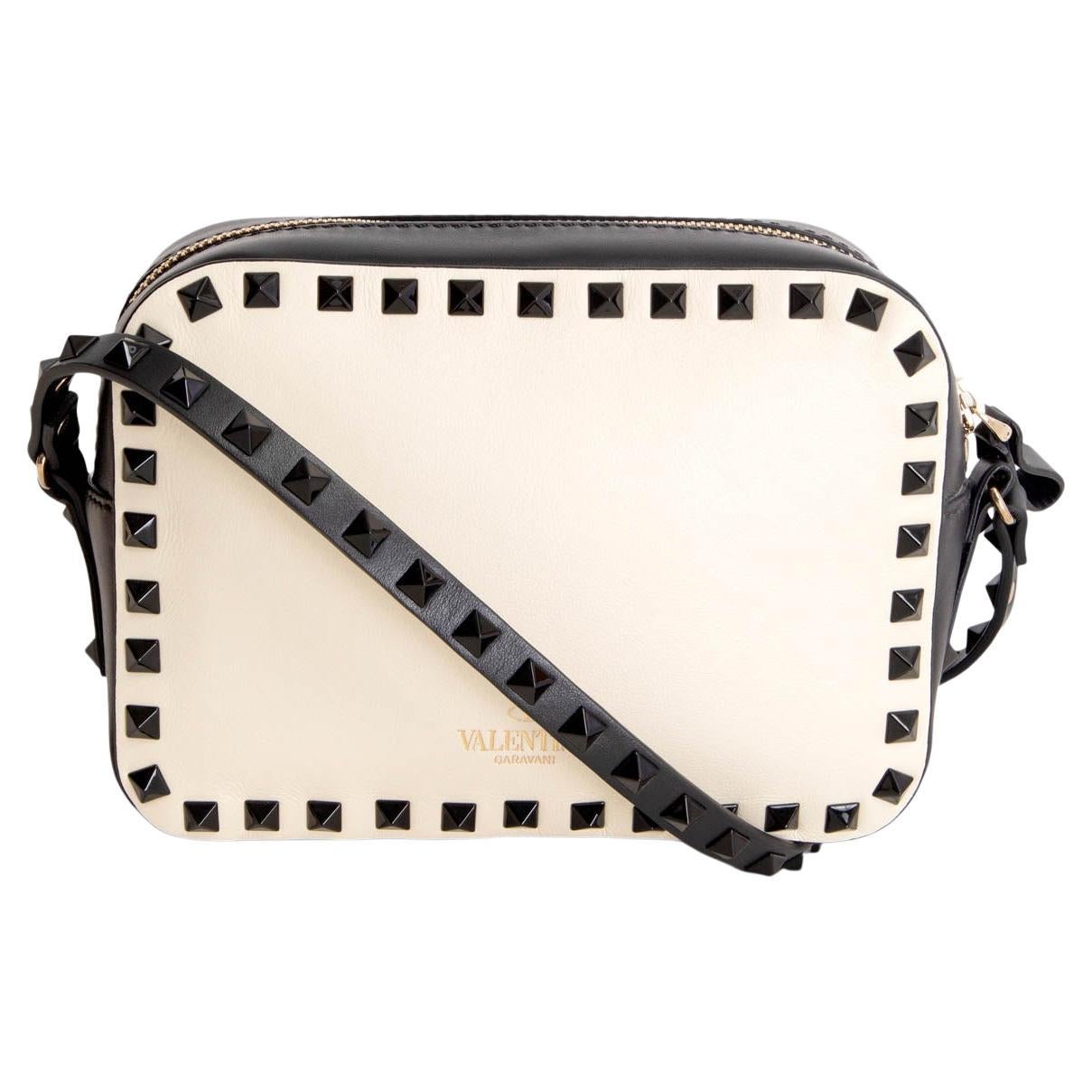 VALENTINO cream black leather 2015 ROCKSTUD CAMERA Shoulder Bag