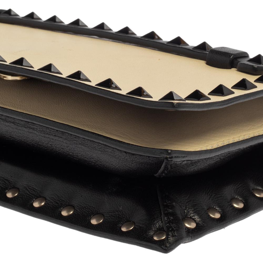 Valentino Cream/Black Leather Rockstud Wristlet Clutch 4