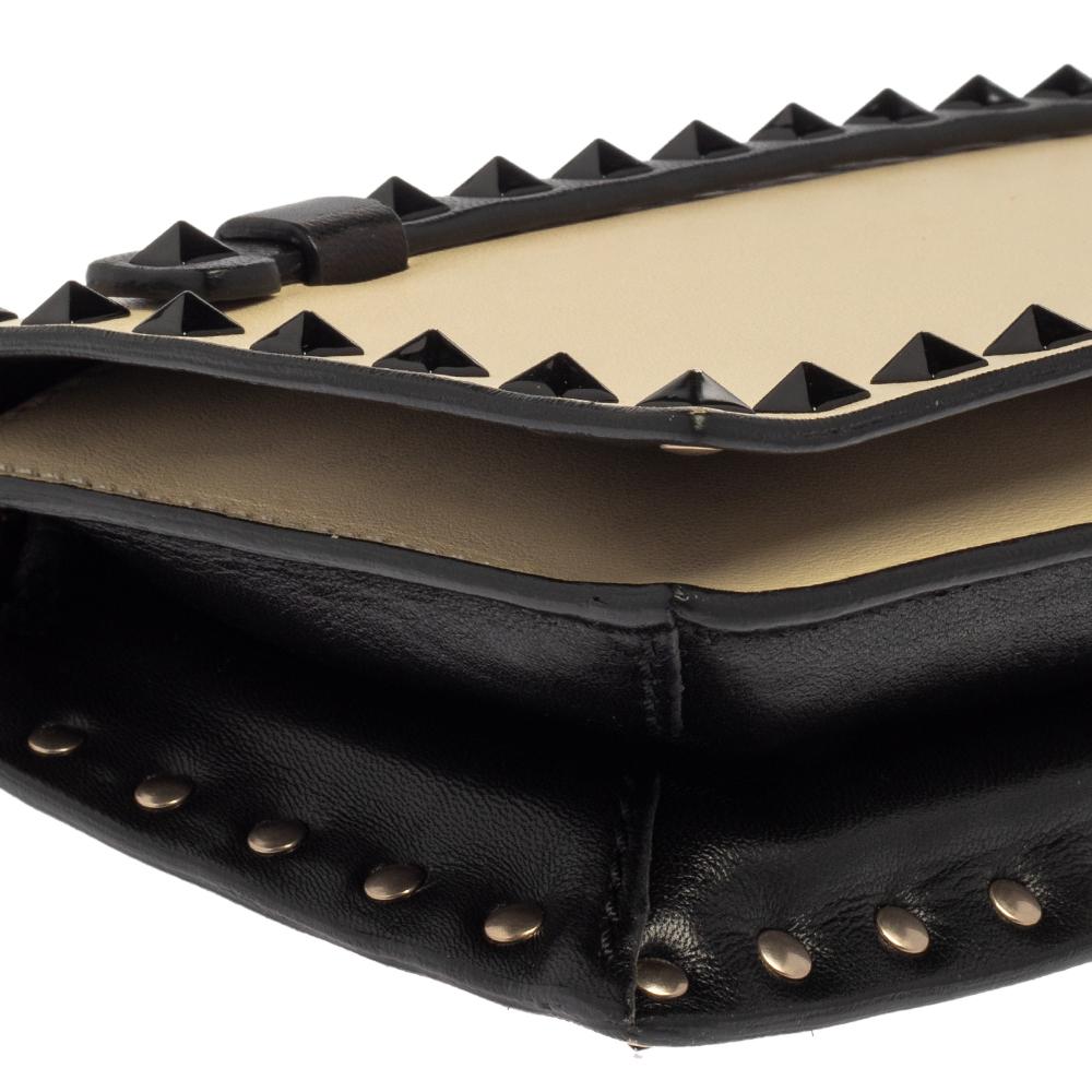Valentino Cream/Black Leather Rockstud Wristlet Clutch 5