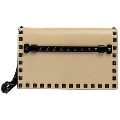 Valentino Cream/Black Leather Rockstud Wristlet Clutch