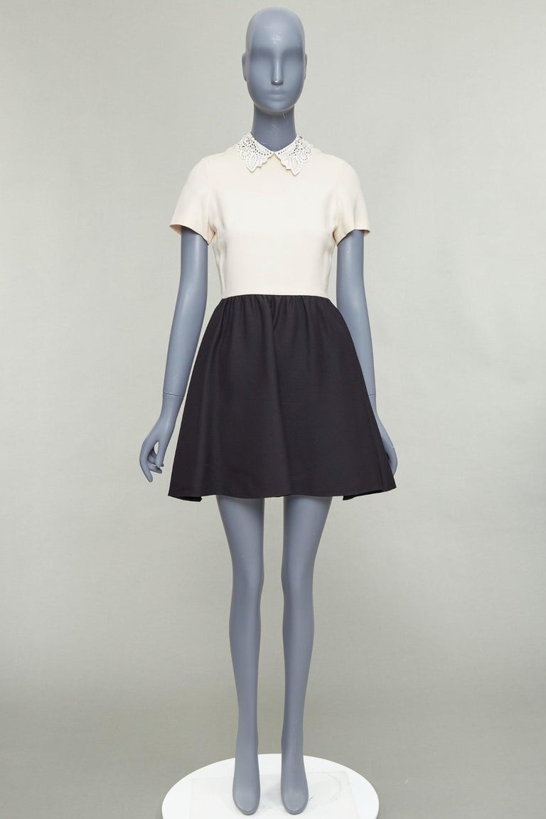 VALENTINO cream black silver studded leather collar bicolor cocktail dress  For Sale at 1stDibs