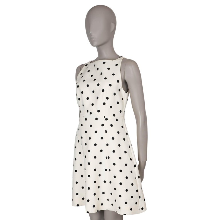 VALENTINO cream and black wool and silk 2021 POLKA DOT FLARED Dress 42 M  For Sale at 1stDibs