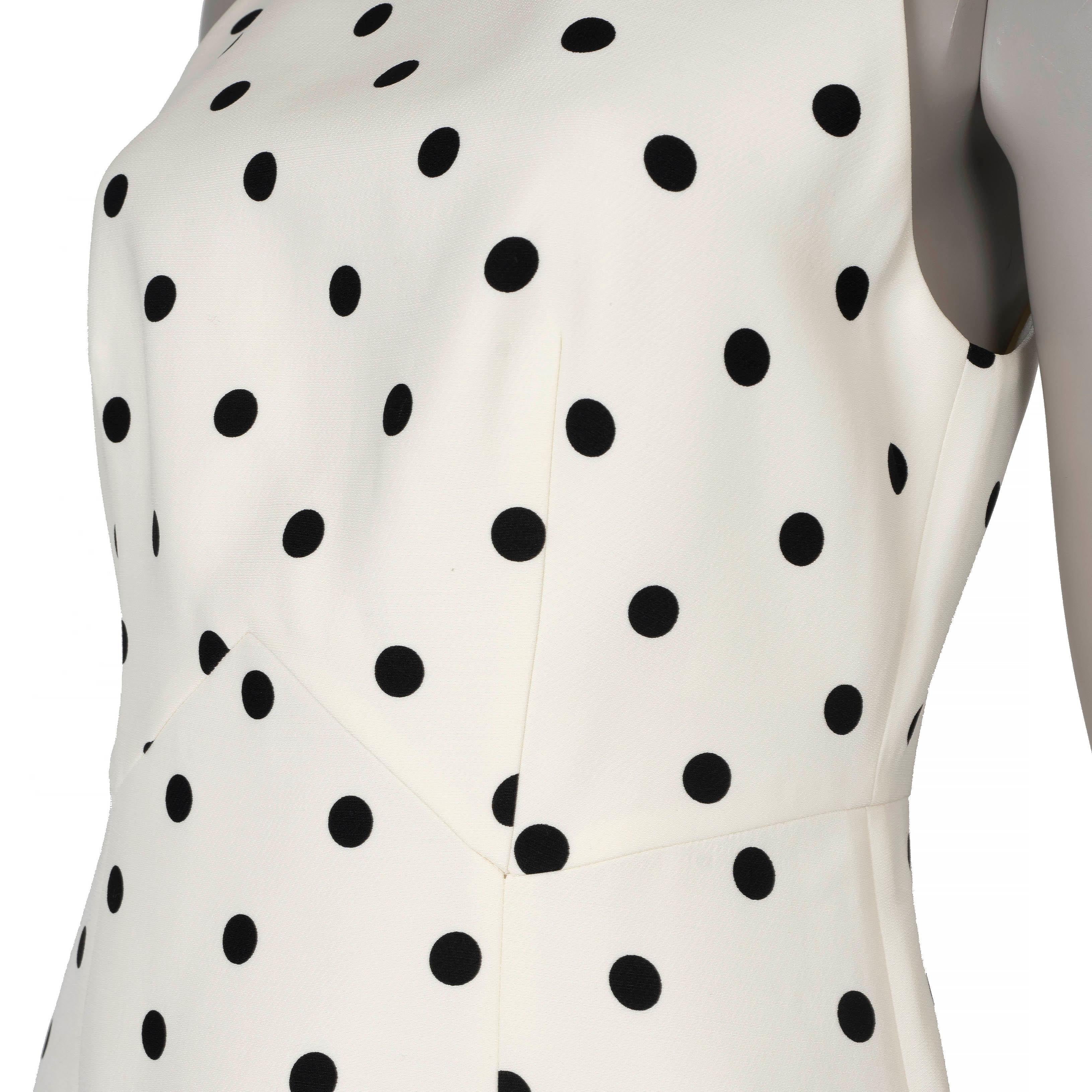 Women's VALENTINO cream & black wool & silk 2021 POLKA DOT FLARED Dress 42 M For Sale