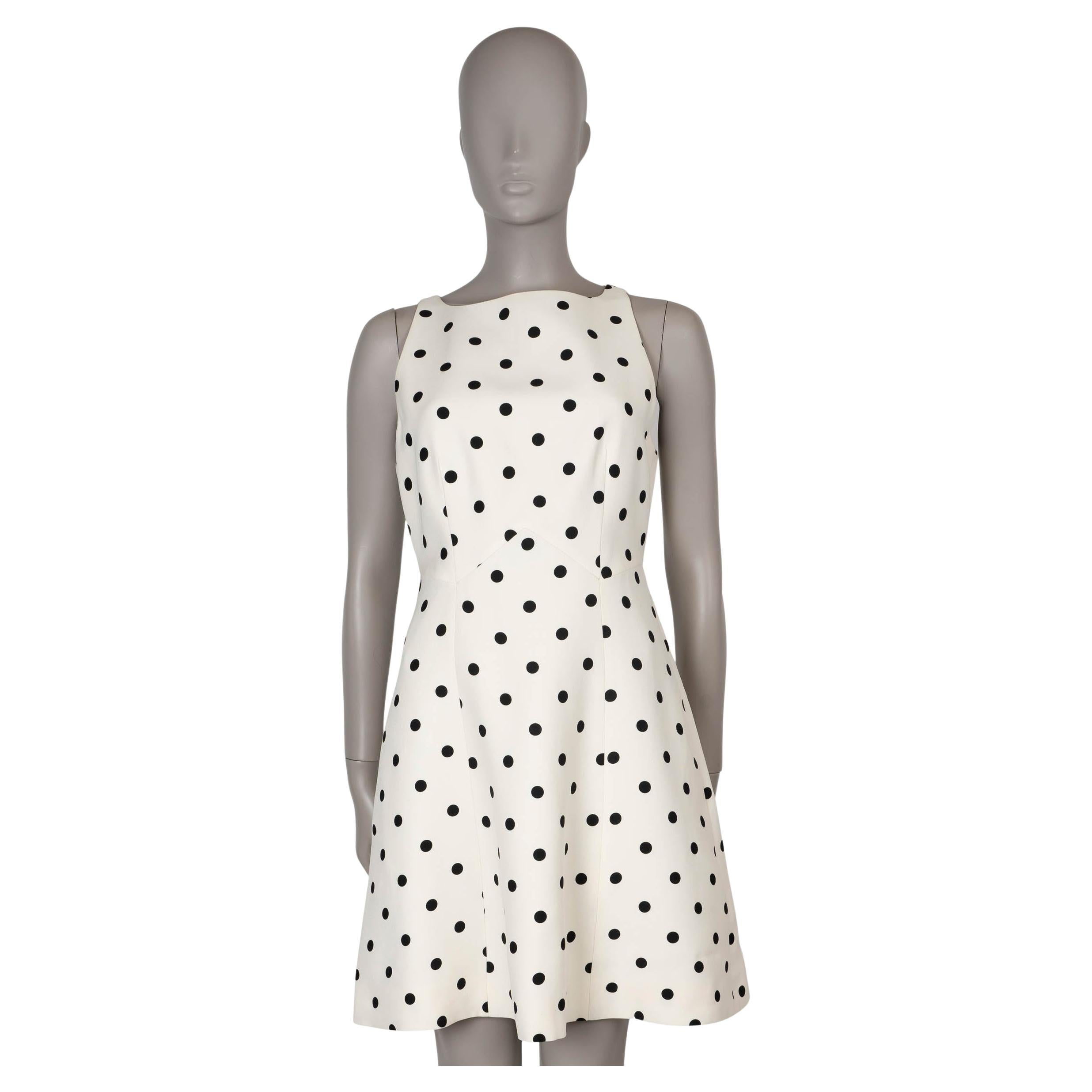VALENTINO cream & black wool & silk 2021 POLKA DOT FLARED Dress 42 M For Sale
