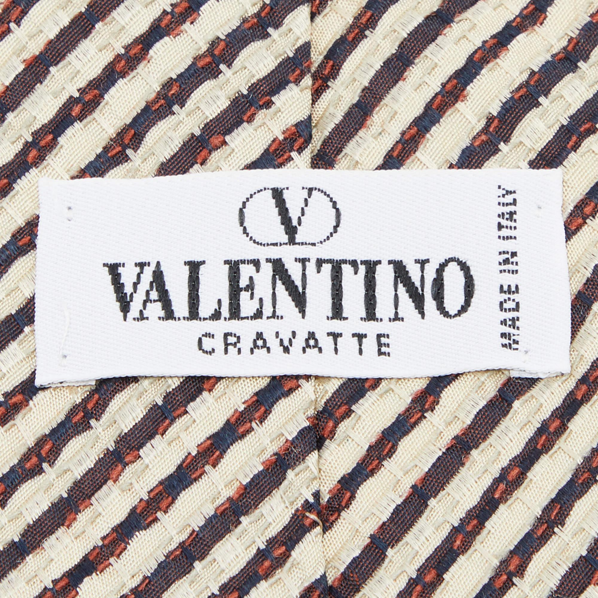 Valentino Corbata tradicional de seda a rayas crema y marrón Blanco en venta