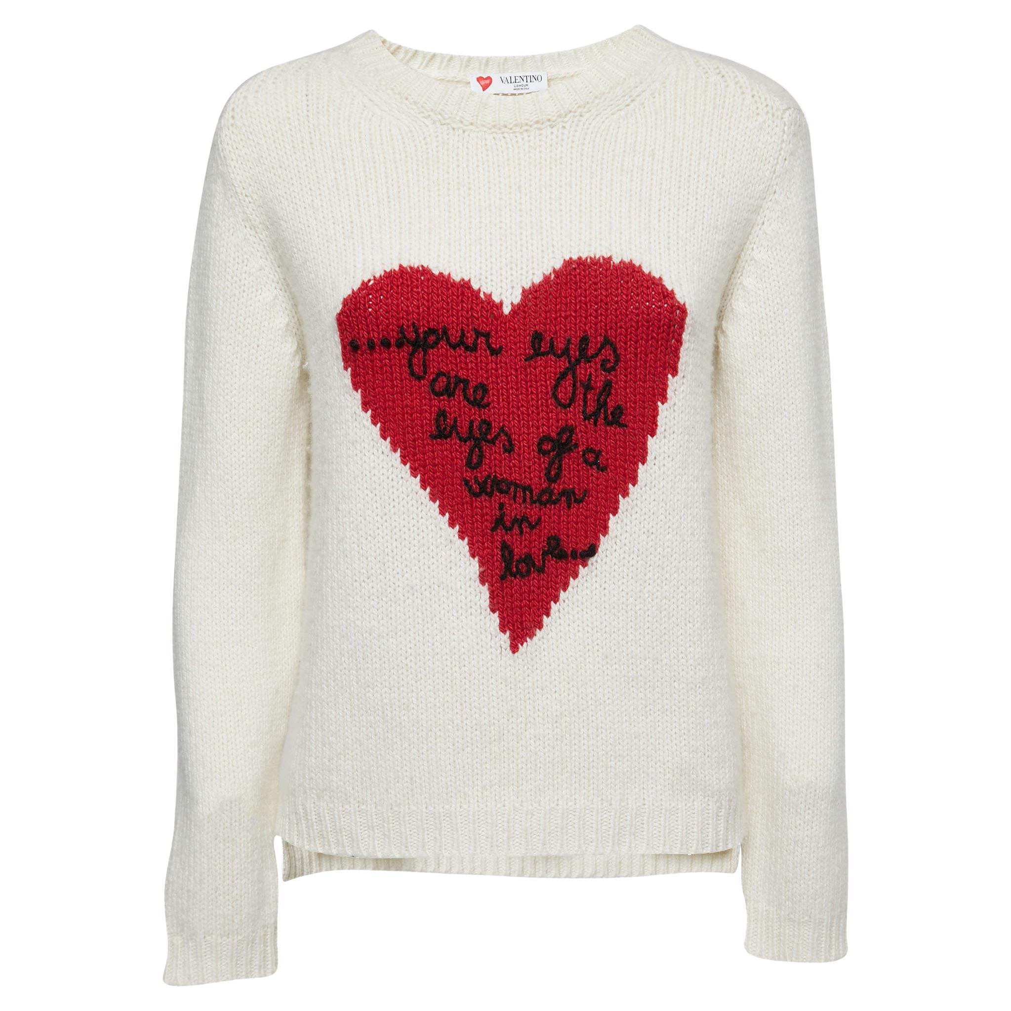 Valentino Cream Cashmere Heart Sweater M For at 1stDibs