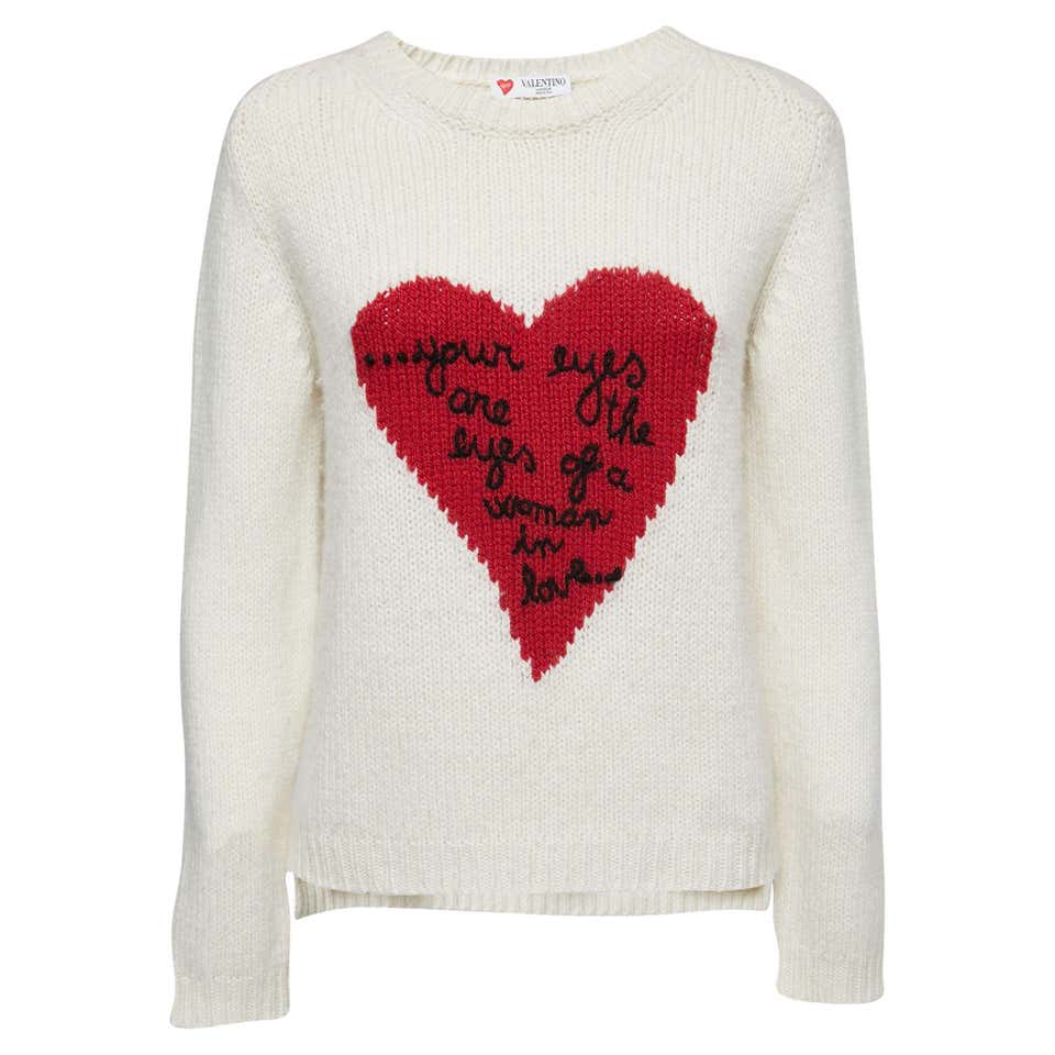Valentino Cream Cashmere Heart Sweater M For Sale at 1stDibs