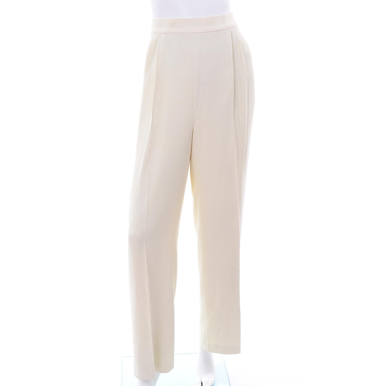 Valentino Cream Cashmere Sweater Ivory Lace Wrap Top & Textured High Waist Pants 7