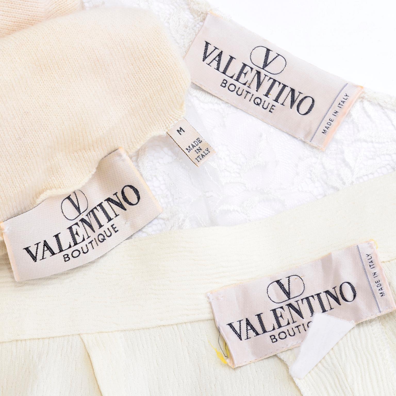 Valentino Cream Cashmere Sweater Ivory Lace Wrap Top & Textured High Waist Pants 11