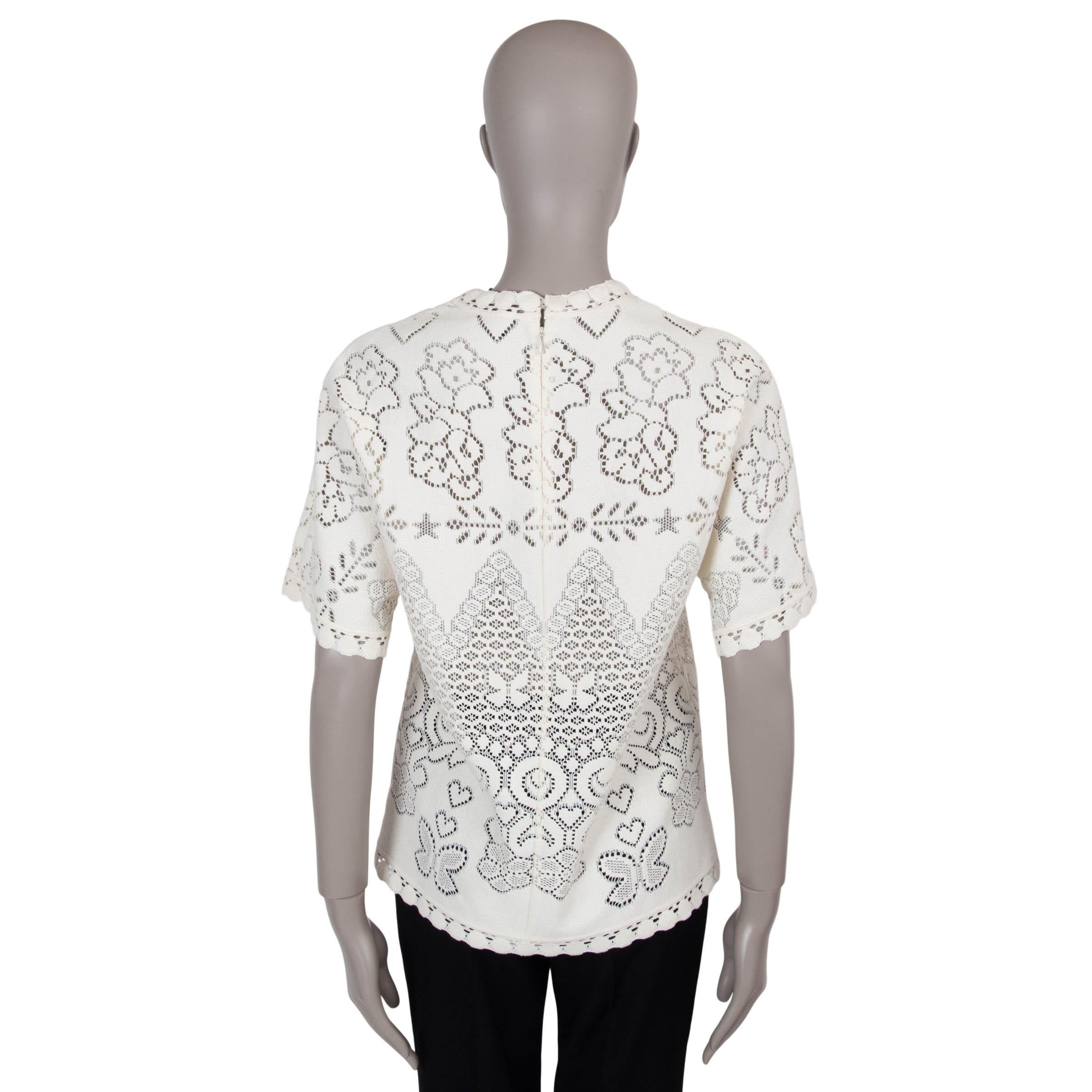 Gray VALENTINO cream cotton 2022 PEONIES POINTELLE TOP Shirt S For Sale