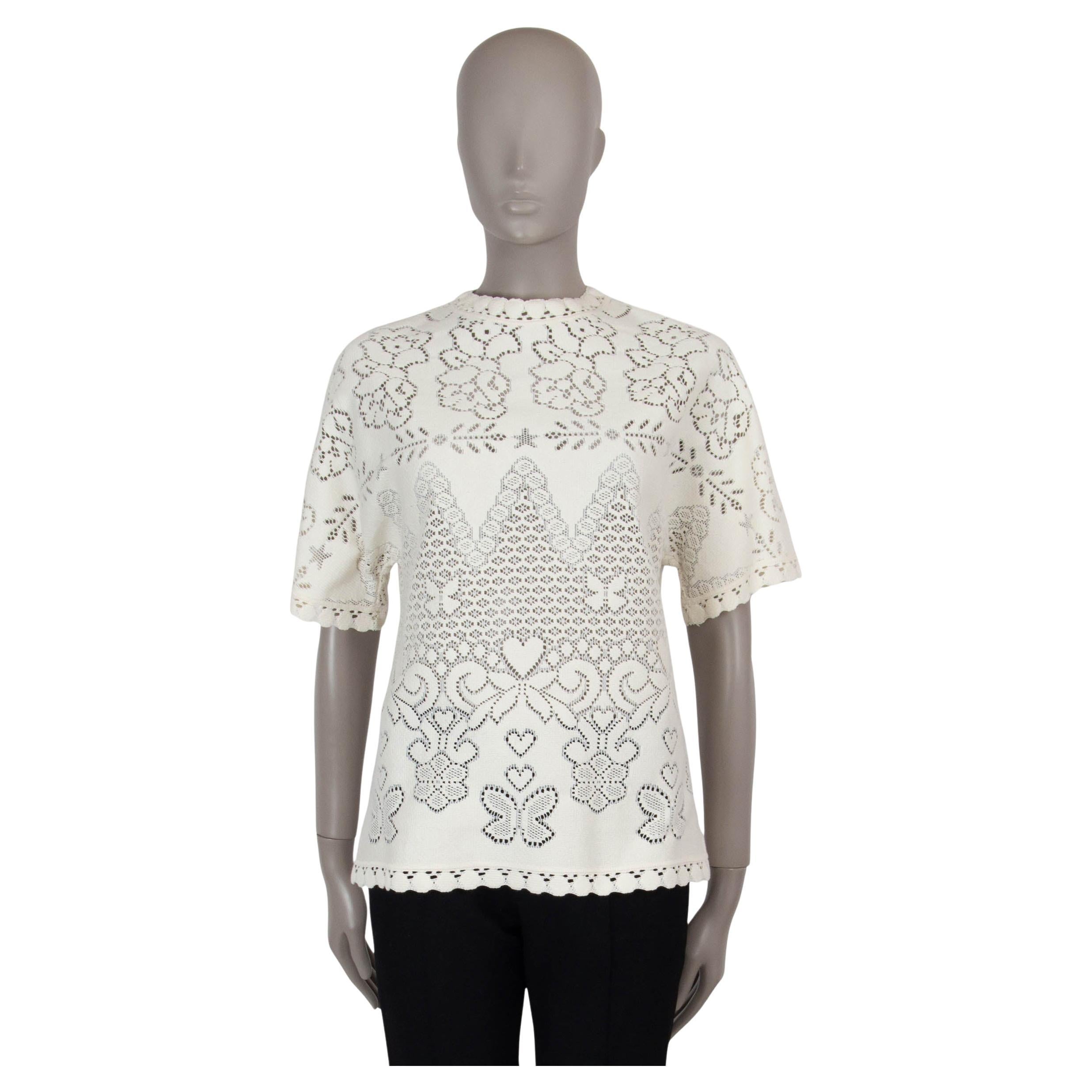 VALENTINO cream cotton 2022 PEONIES POINTELLE TOP Shirt S For Sale