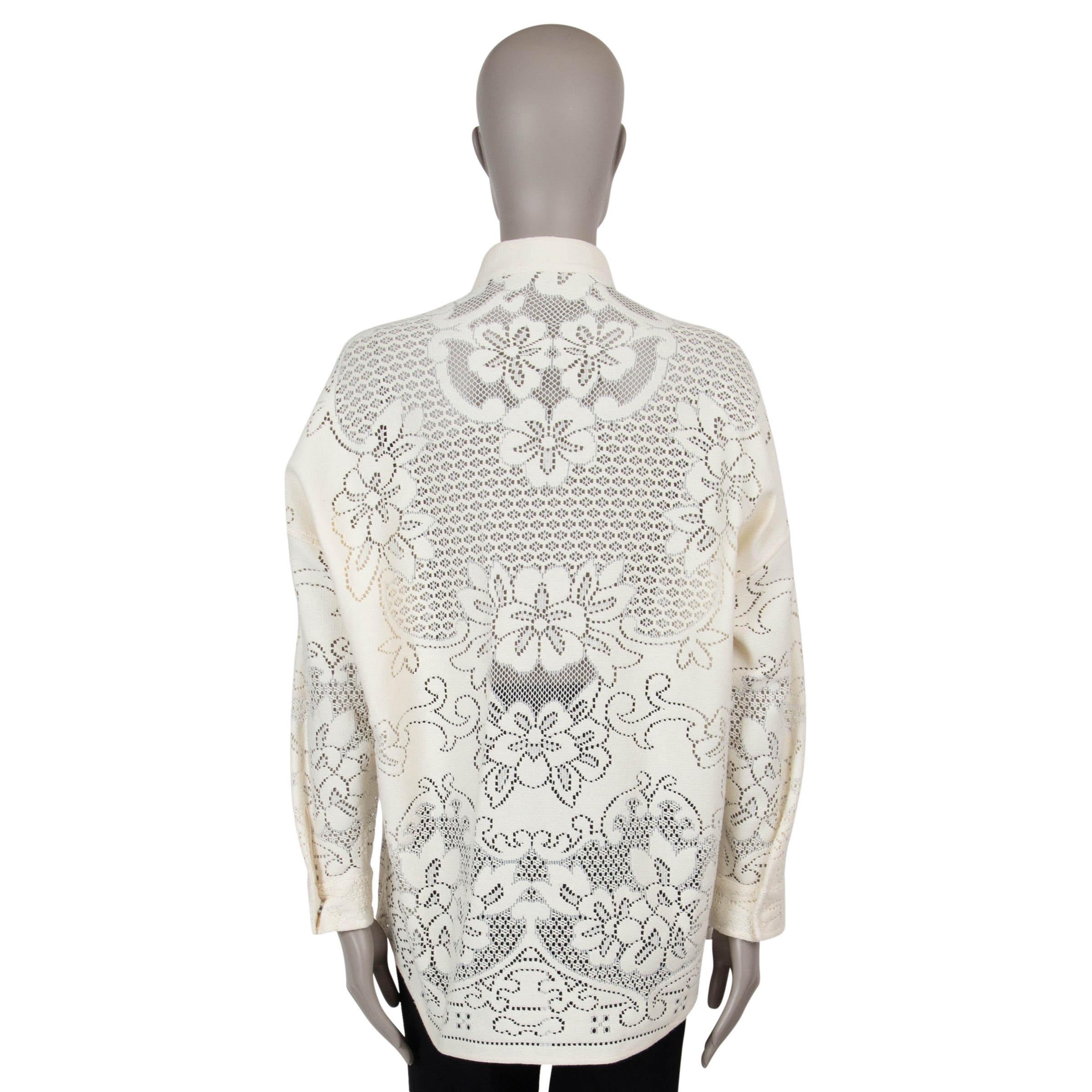 Gray VALENTINO cream cotton 2022 POINTELLE OVERSIZED SHIRT Jacket S For Sale