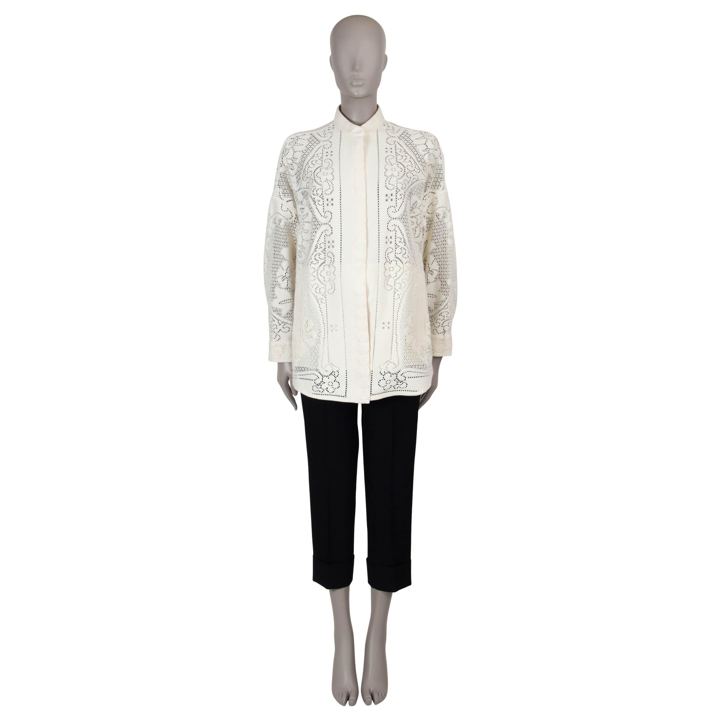 VALENTINO cream cotton 2022 POINTELLE OVERSIZED SHIRT Jacket S In Excellent Condition For Sale In Zürich, CH