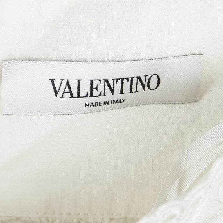 Valentino Cream Cotton Eyelet Embroidered High Waist Gathered Midi ...