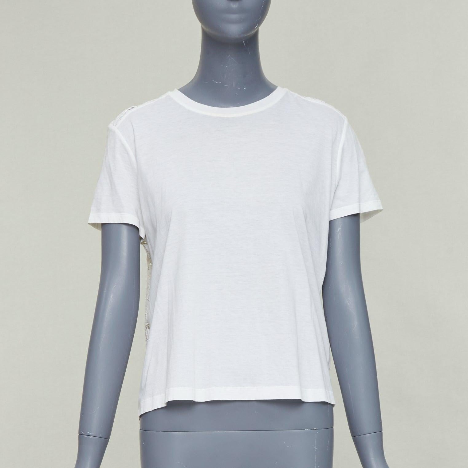 VALENTINO camiseta escotada de algodón crema con intrincados encajes en la espalda S Gris en venta