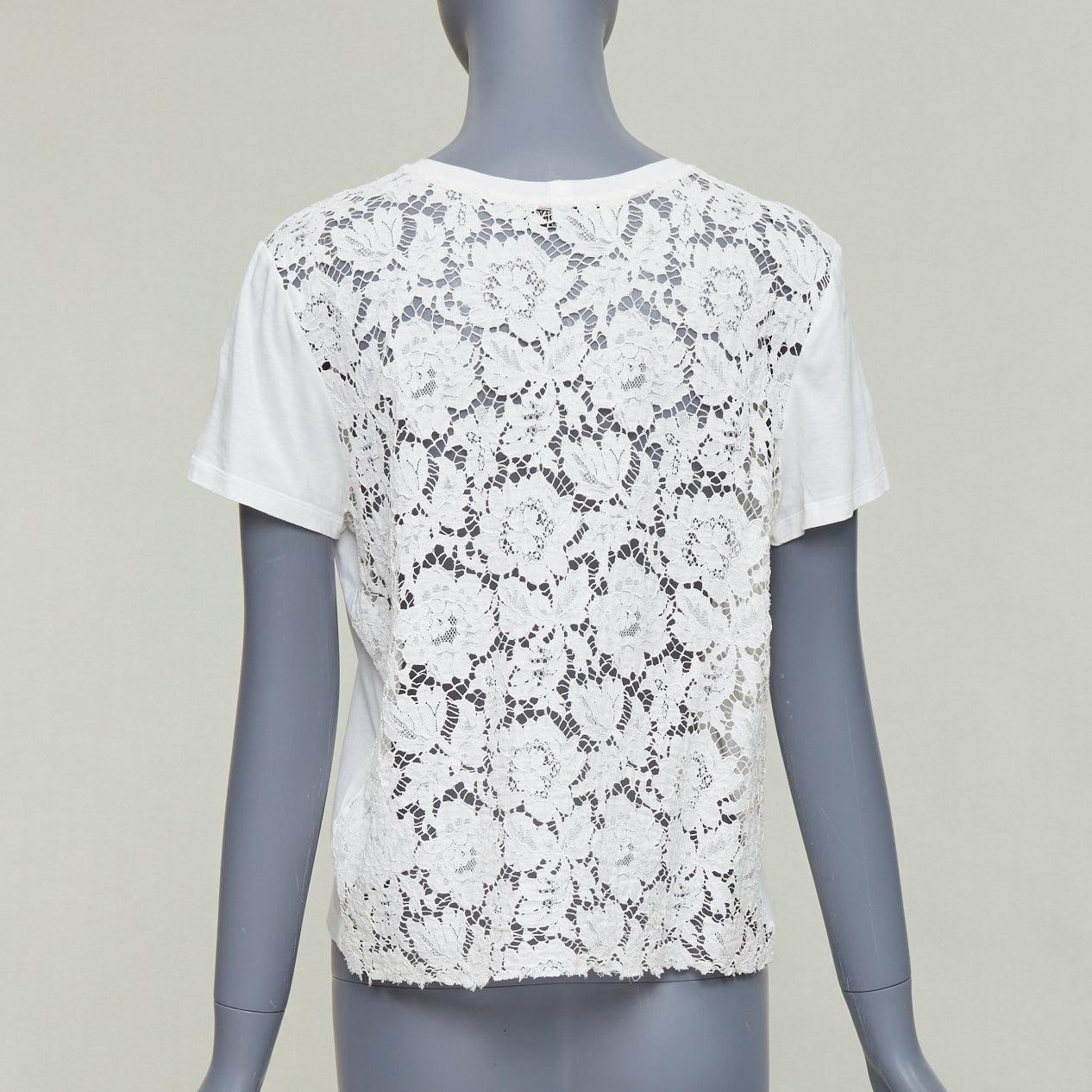VALENTINO camiseta escotada de algodón crema con intrincados encajes en la espalda S en venta 1