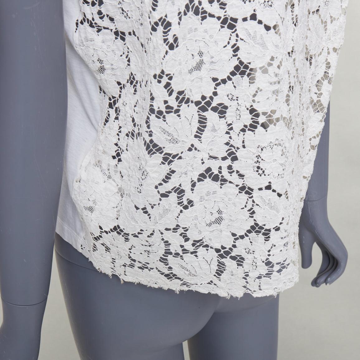 VALENTINO camiseta escotada de algodón crema con intrincados encajes en la espalda S en venta 3