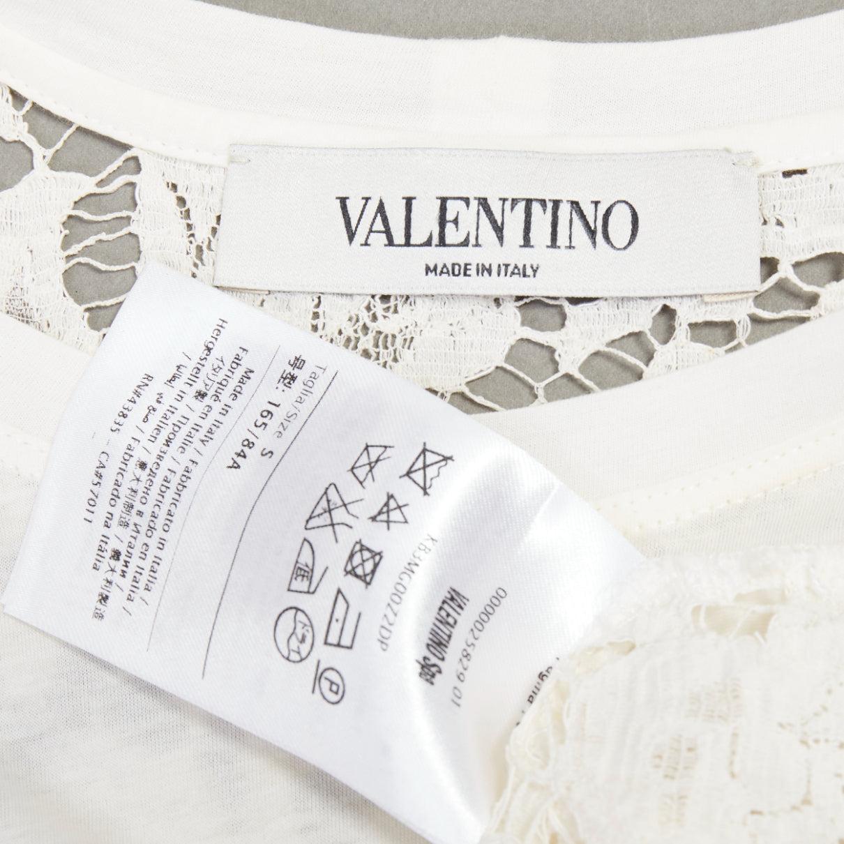 VALENTINO camiseta escotada de algodón crema con intrincados encajes en la espalda S en venta 4